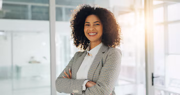 portrait business woman office with confidence leader space public relations happy empowerment african person corporate with arms crossed management professional industry 590464 541592